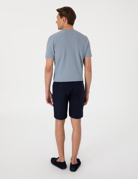 Lacivert Slim Fit Beli Lastikli Bağcıklı Dokuma Şort - 50308148012