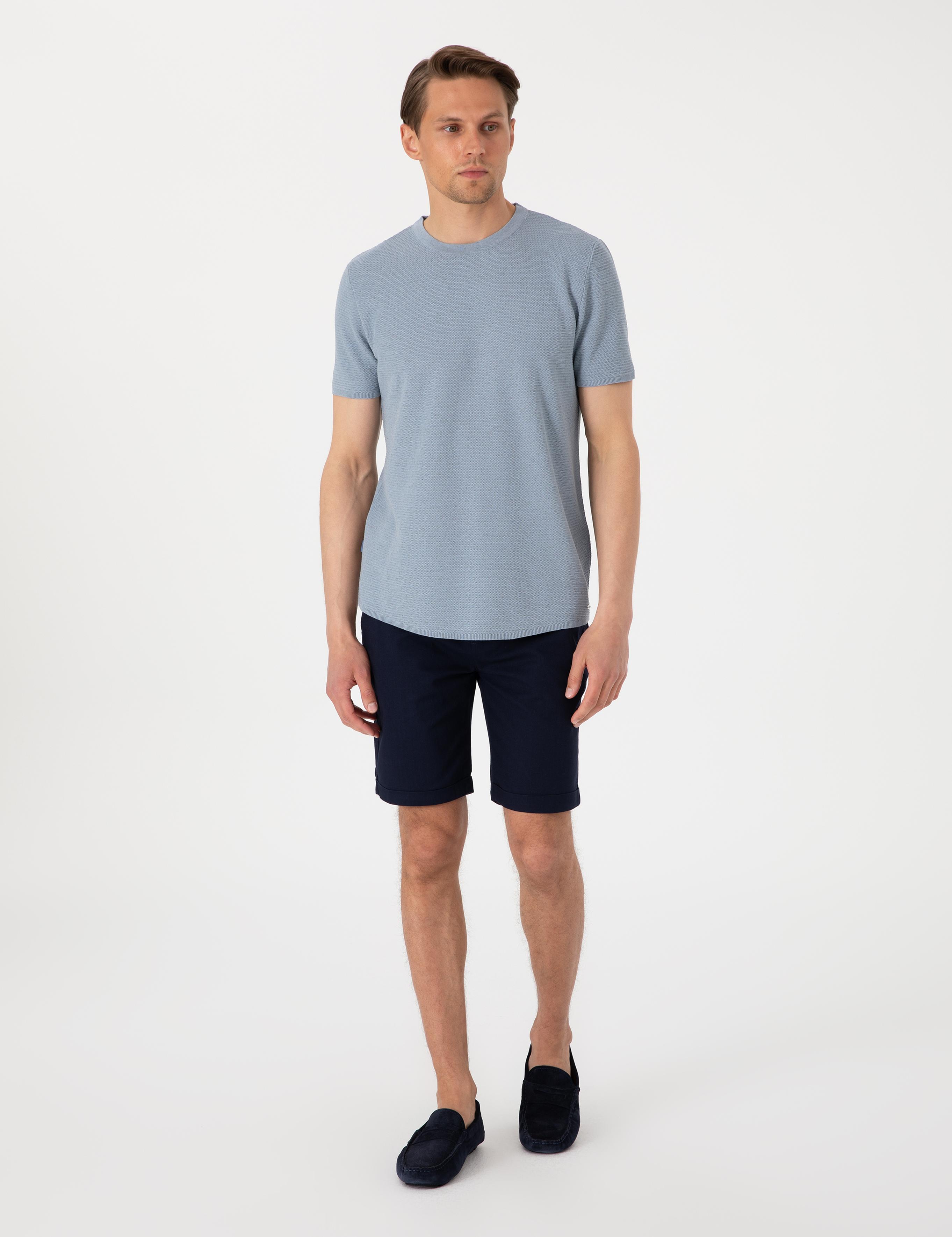 Lacivert Slim Fit Beli Lastikli Bağcıklı Dokuma Şort