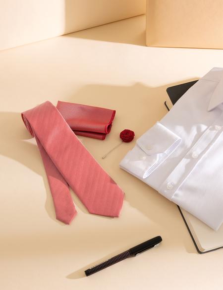 Kırmızı 3'lü Kravat-Mendil-Kravat İğnesi Set - 50258885002