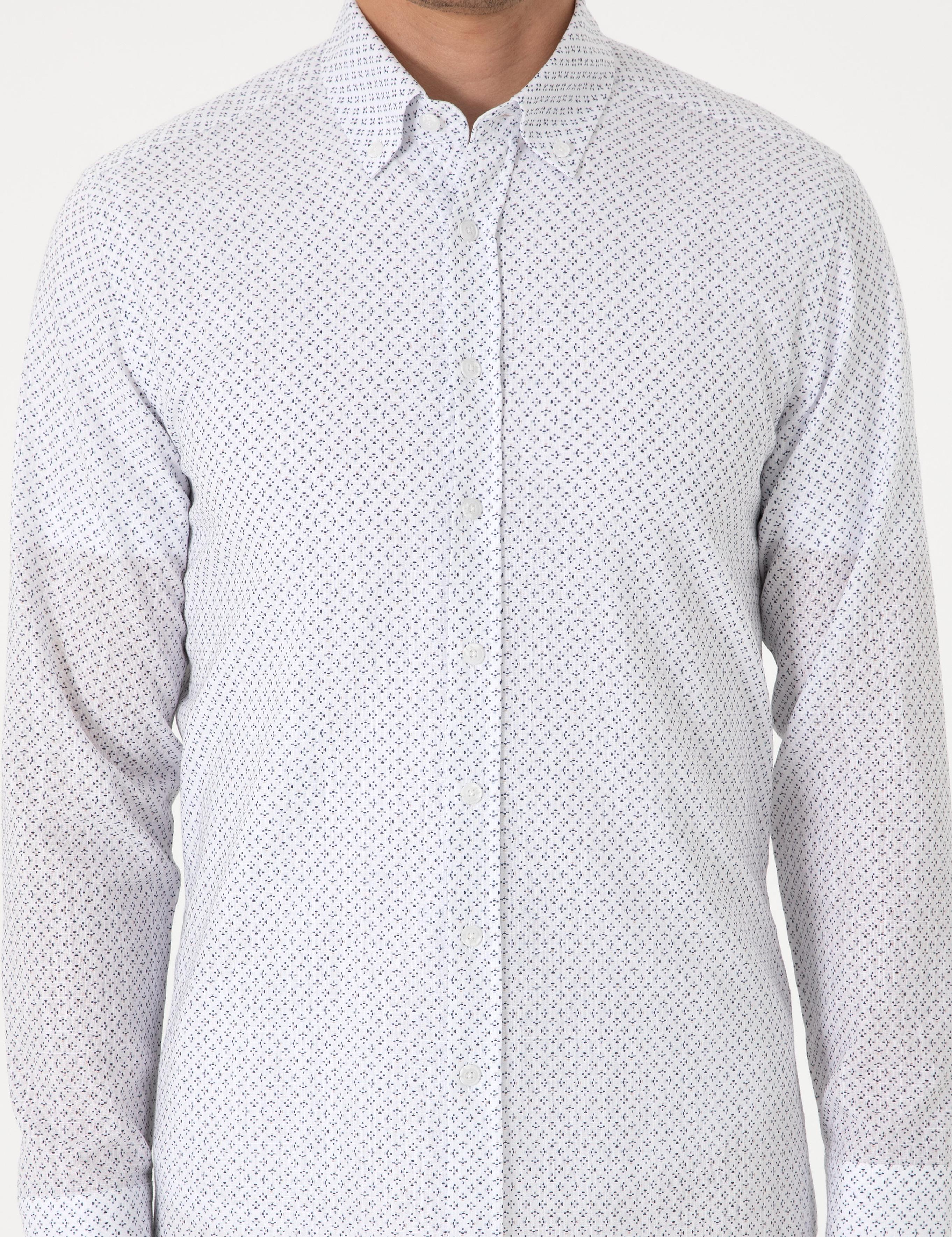 Lacivert Slim Fit Uzun Kollu Gömlek