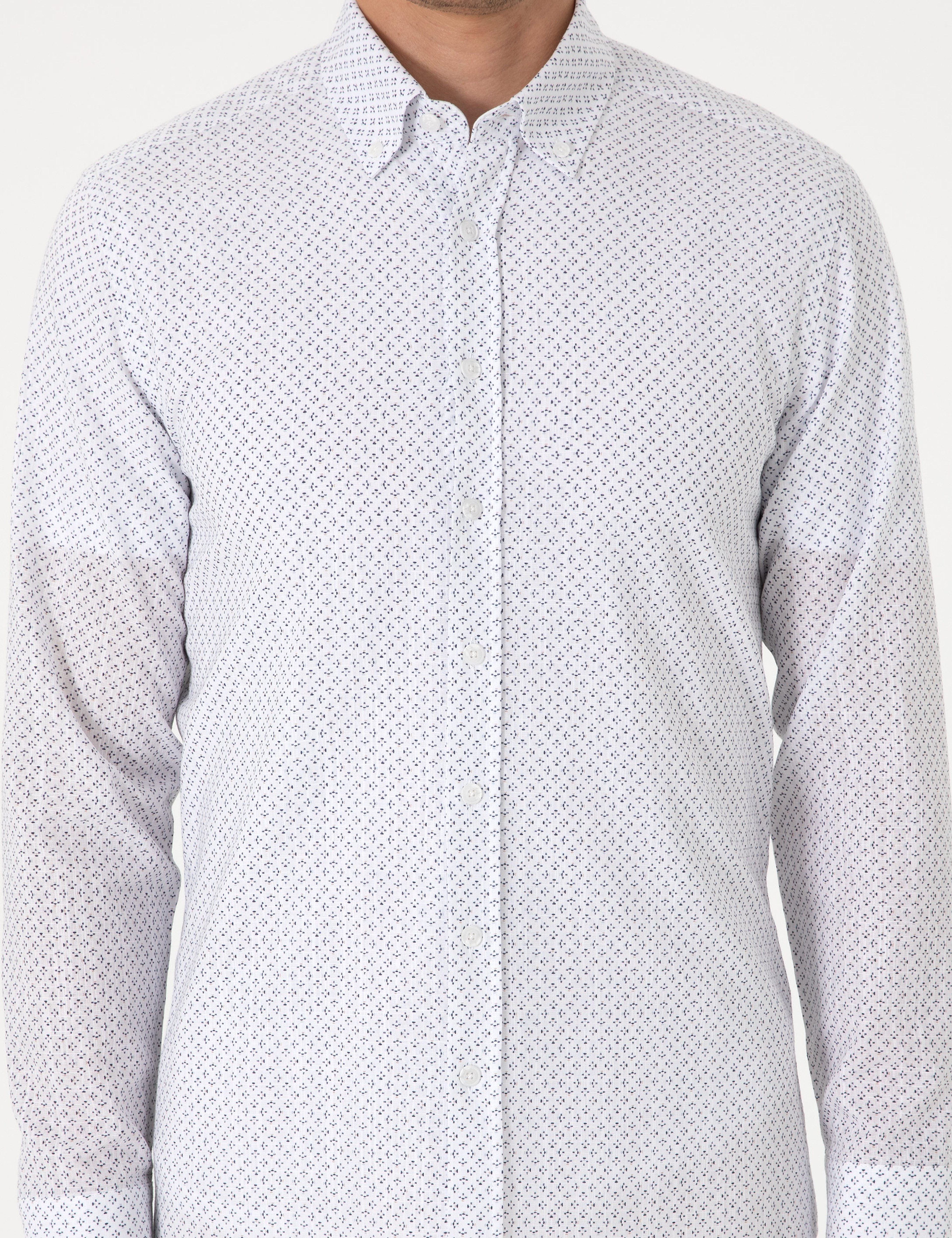 Lacivert Slim Fit Uzun Kollu Gömlek