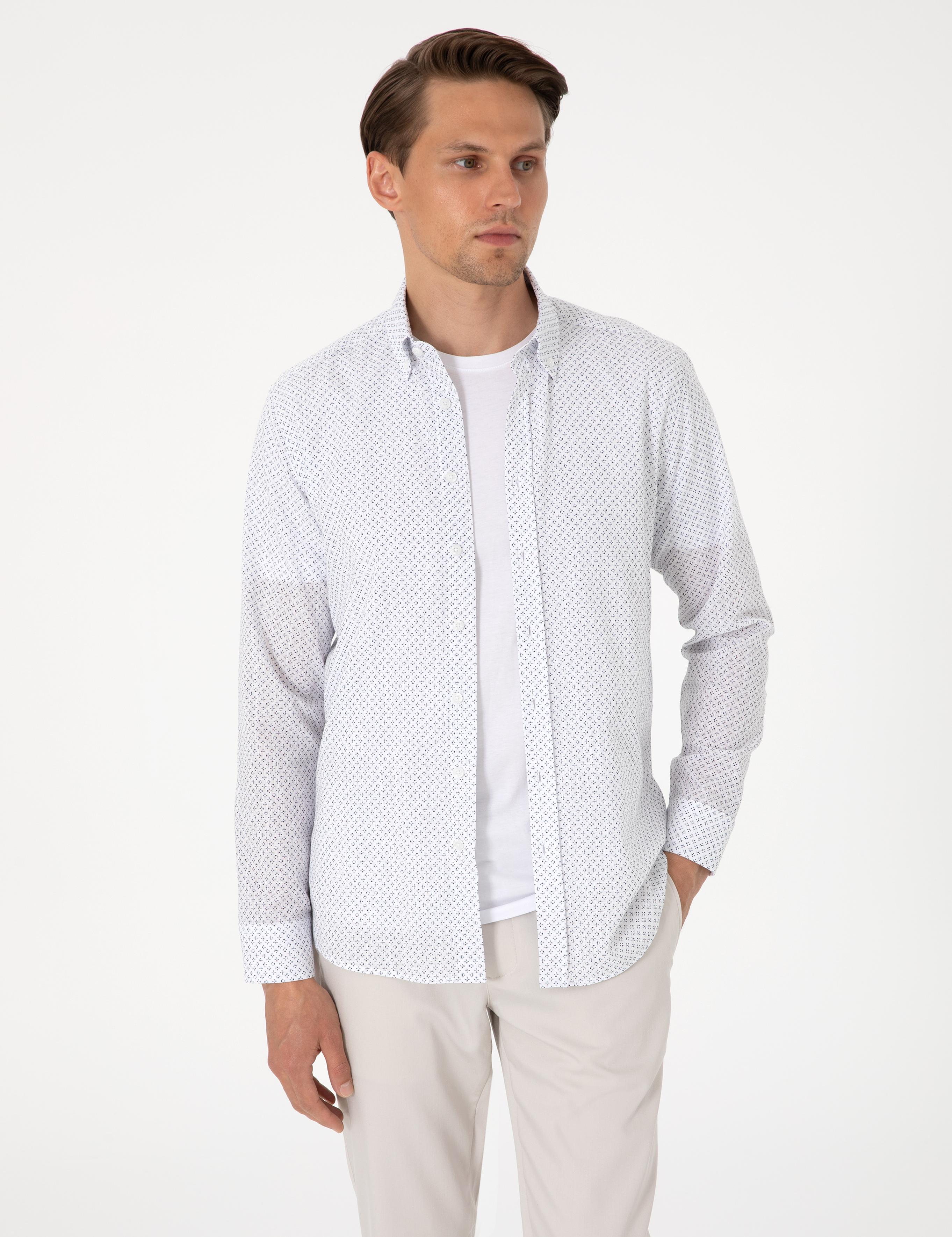 Lacivert Slim Fit Uzun Kollu Gömlek