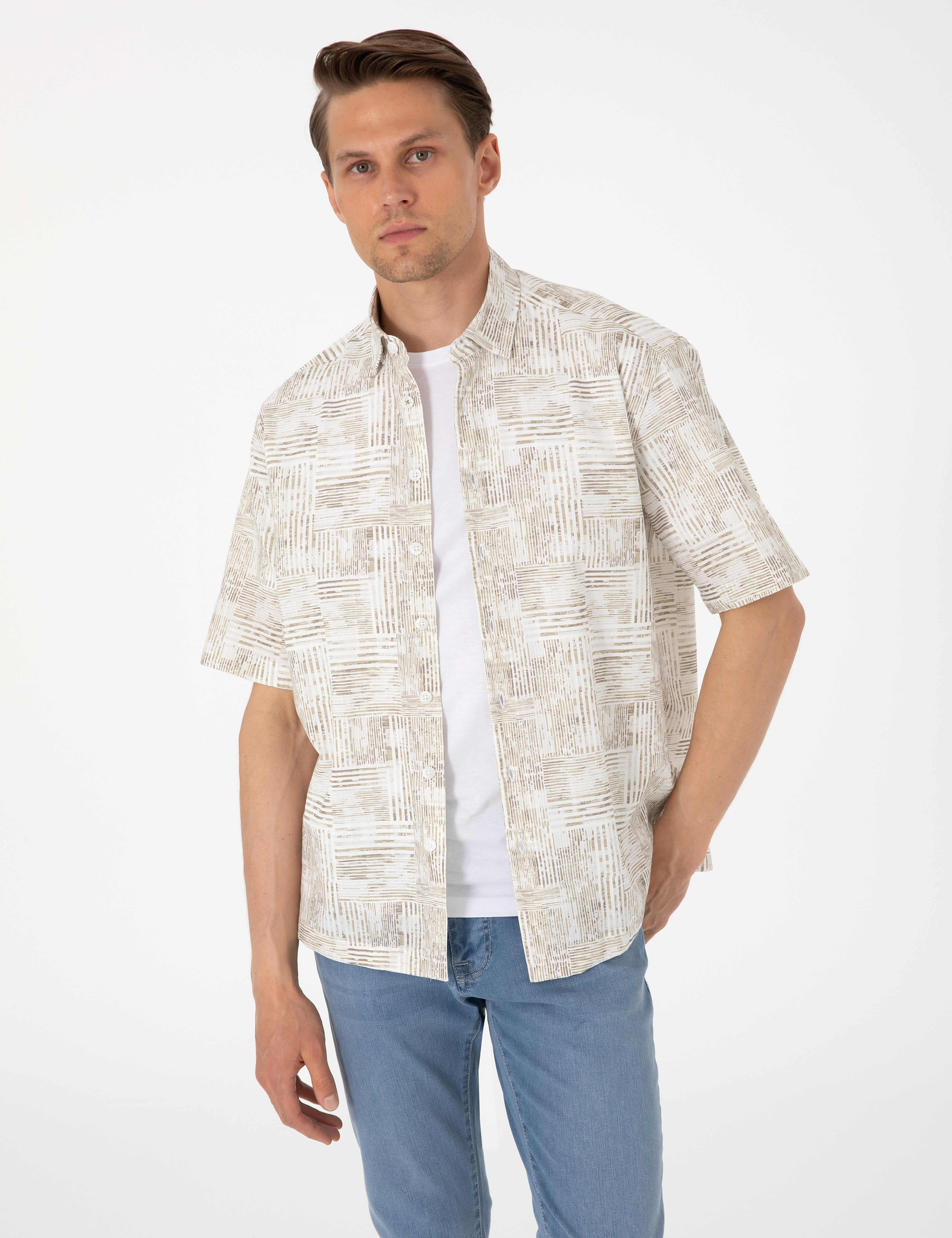 Haki Oversize Kısa Kollu Gömlek - Image 1