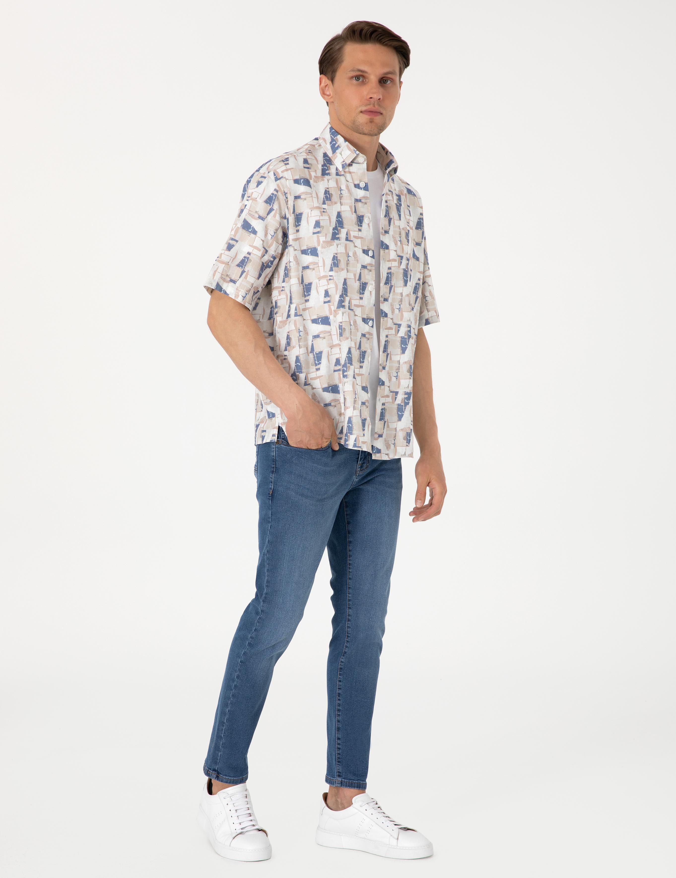 Mavi Oversize Kısa Kollu Gömlek