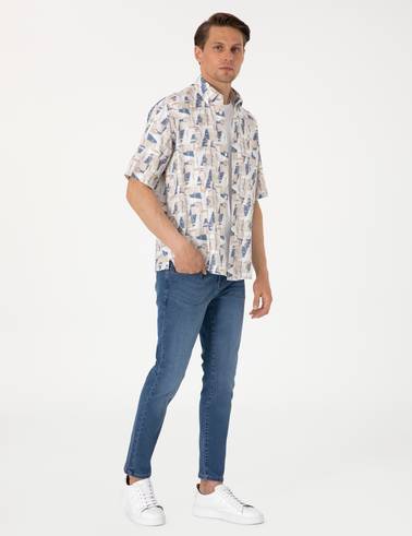 Mavi Oversize Kısa Kollu Gömlek