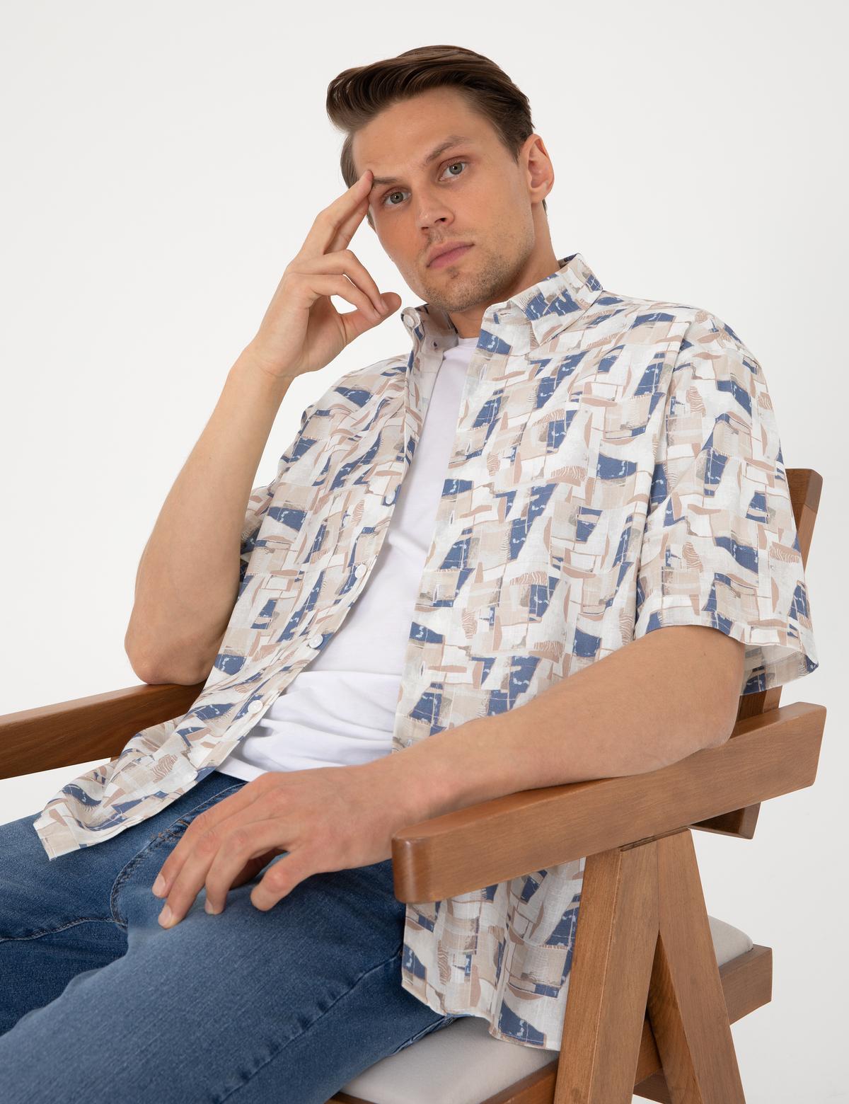 Mavi Oversize Kısa Kollu Gömlek - 50301558033