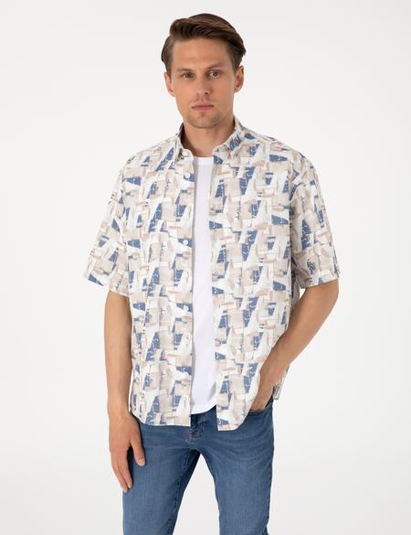 Mavi Oversize Kısa Kollu Gömlek - 50301558033