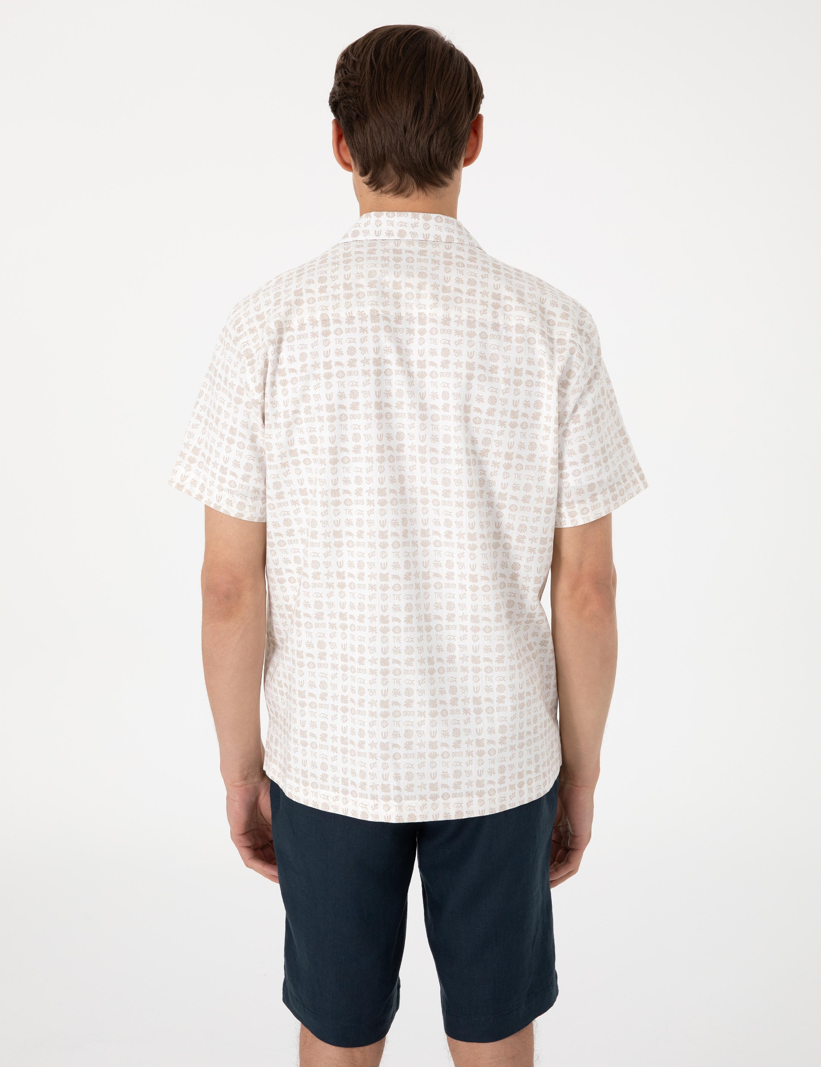 Bej Comfort Fit Kısa Kollu Gömlek