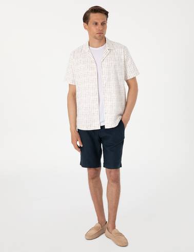 Bej Comfort Fit Kısa Kollu Gömlek