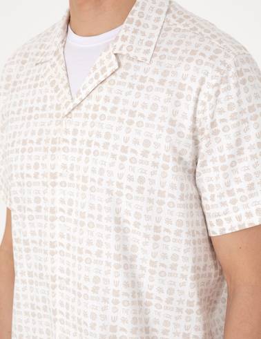 Bej Comfort Fit Kısa Kollu Gömlek