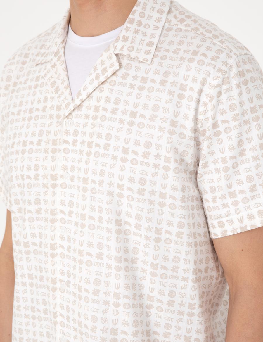 Bej Comfort Fit Kısa Kollu Gömlek