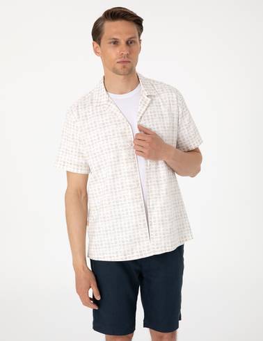 Bej Comfort Fit Kısa Kollu Gömlek