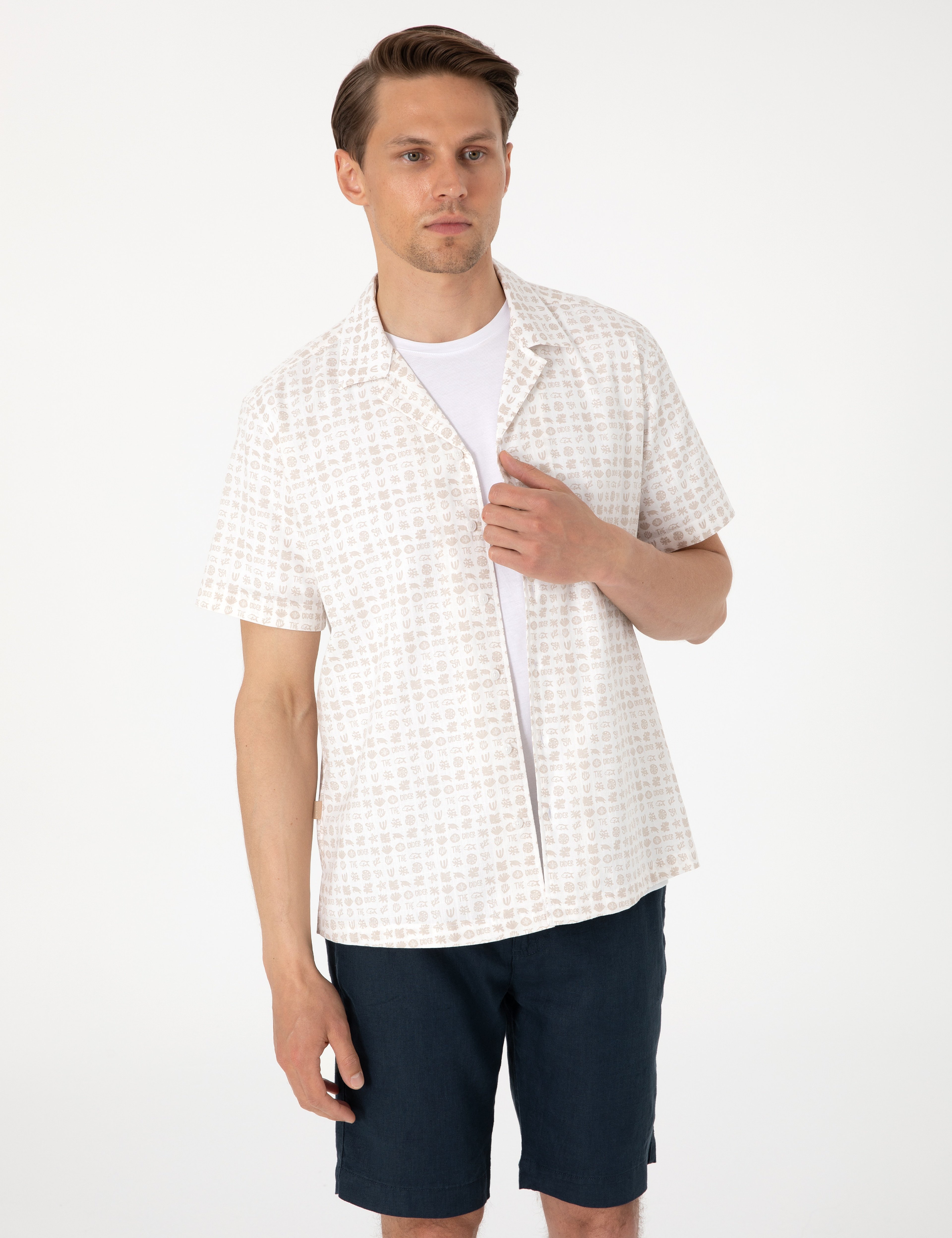 Bej Comfort Fit Kısa Kollu Gömlek - Image 3