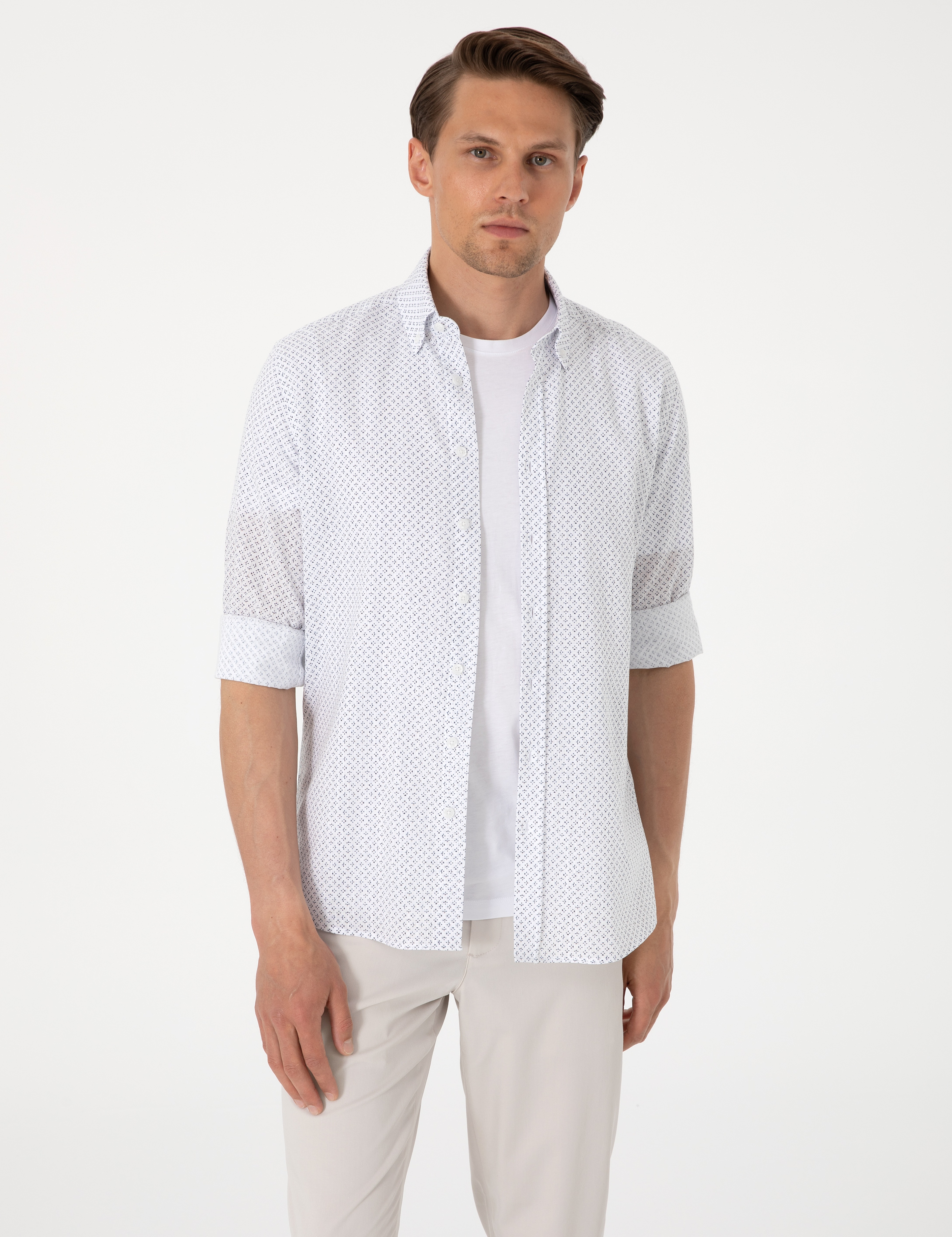 Lacivert Slim Fit Uzun Kollu Gömlek - Image 1