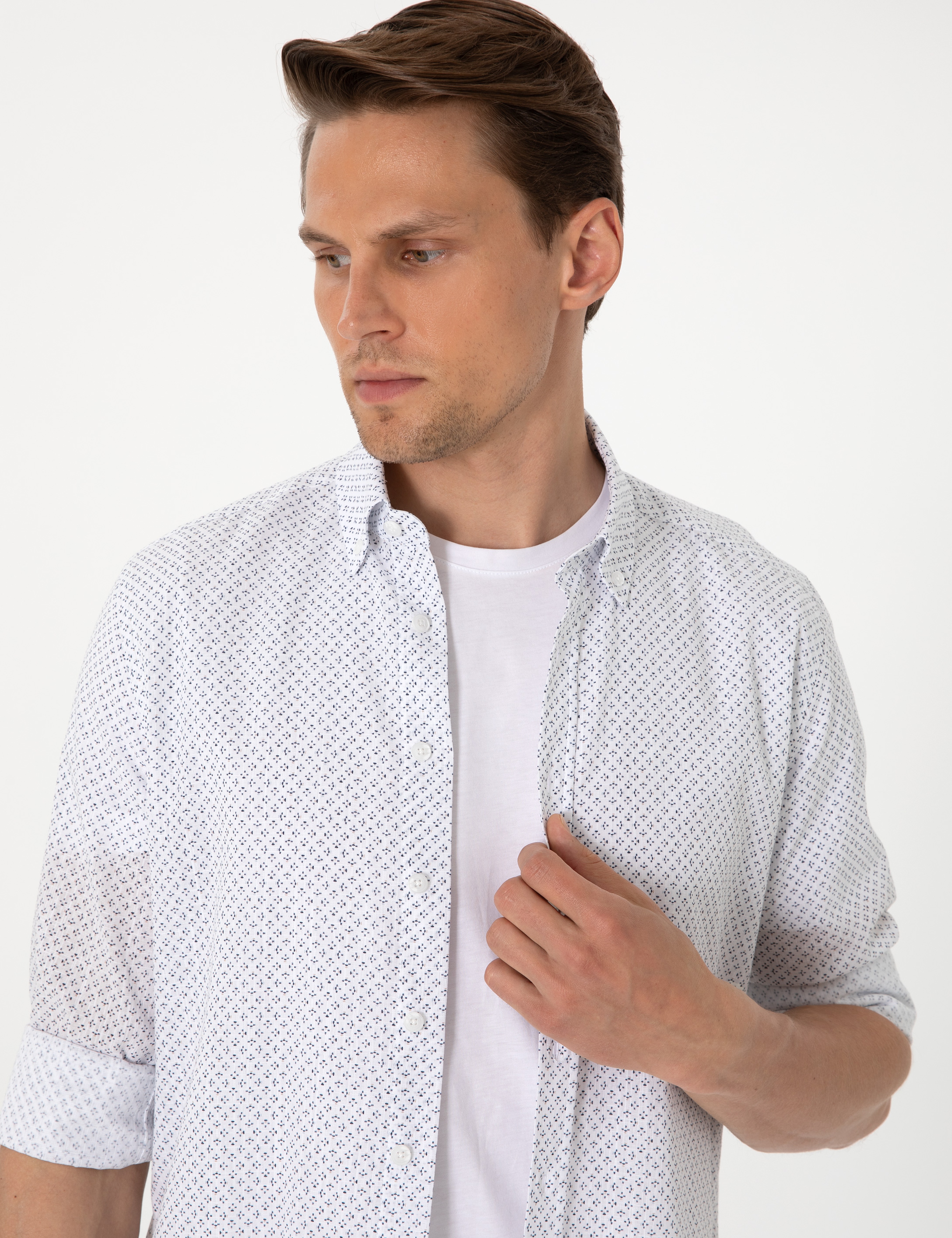 Lacivert Slim Fit Uzun Kollu Gömlek - Image 2