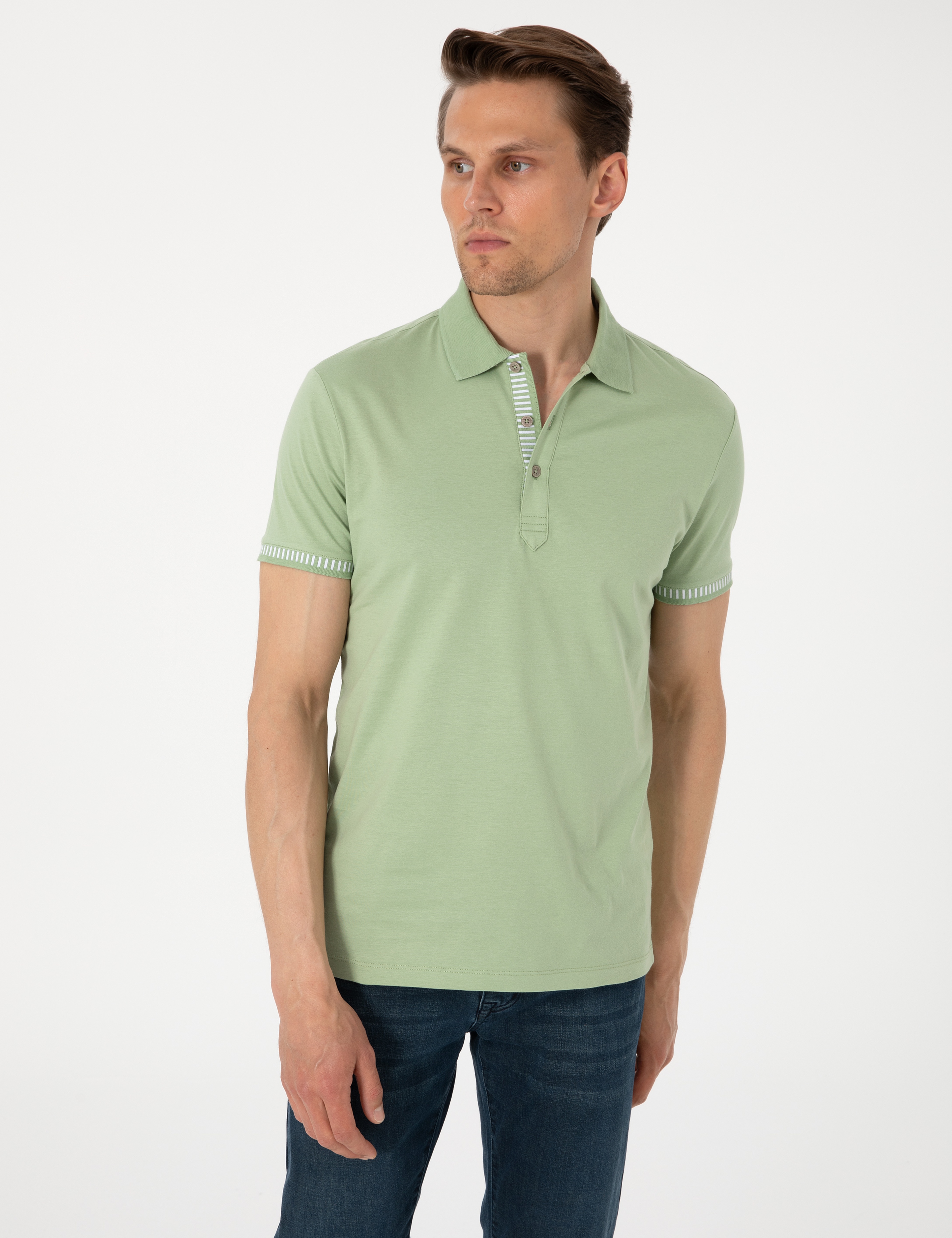 Açık Haki Slim Fit %100 Pamuk Tişört