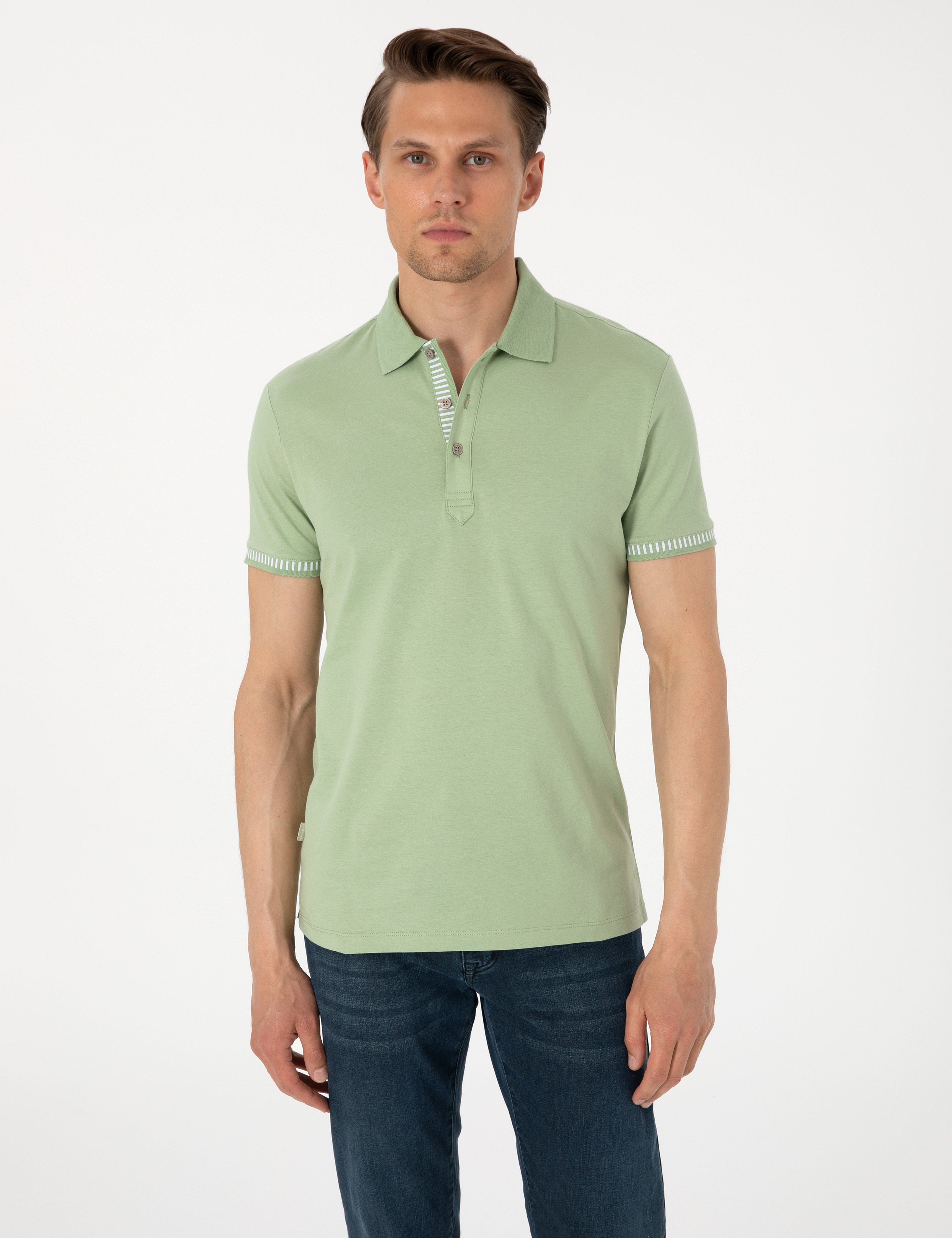 Açık Haki Slim Fit %100 Pamuk Tişört