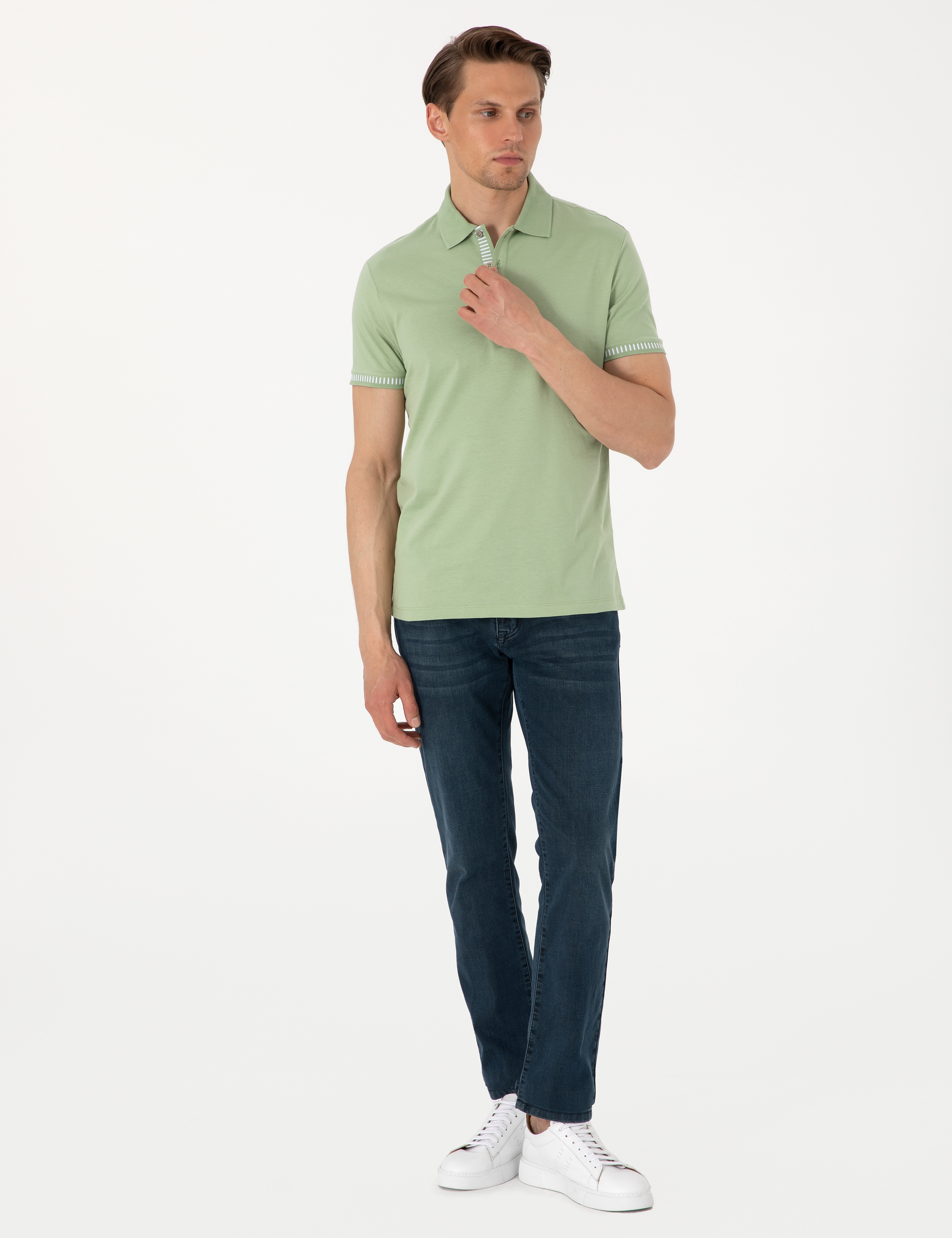 Açık Haki Slim Fit %100 Pamuk Tişört - Image 4