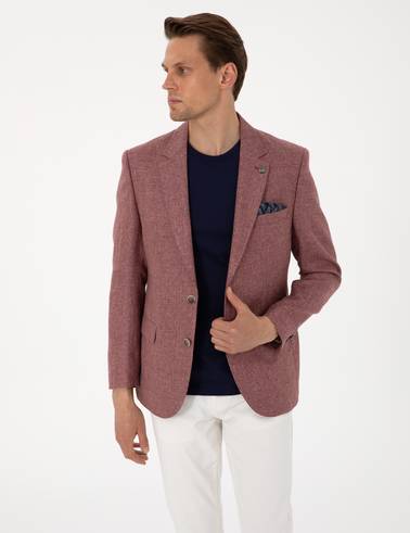 Nar Çiçeği Slim Fit Keten Ceket