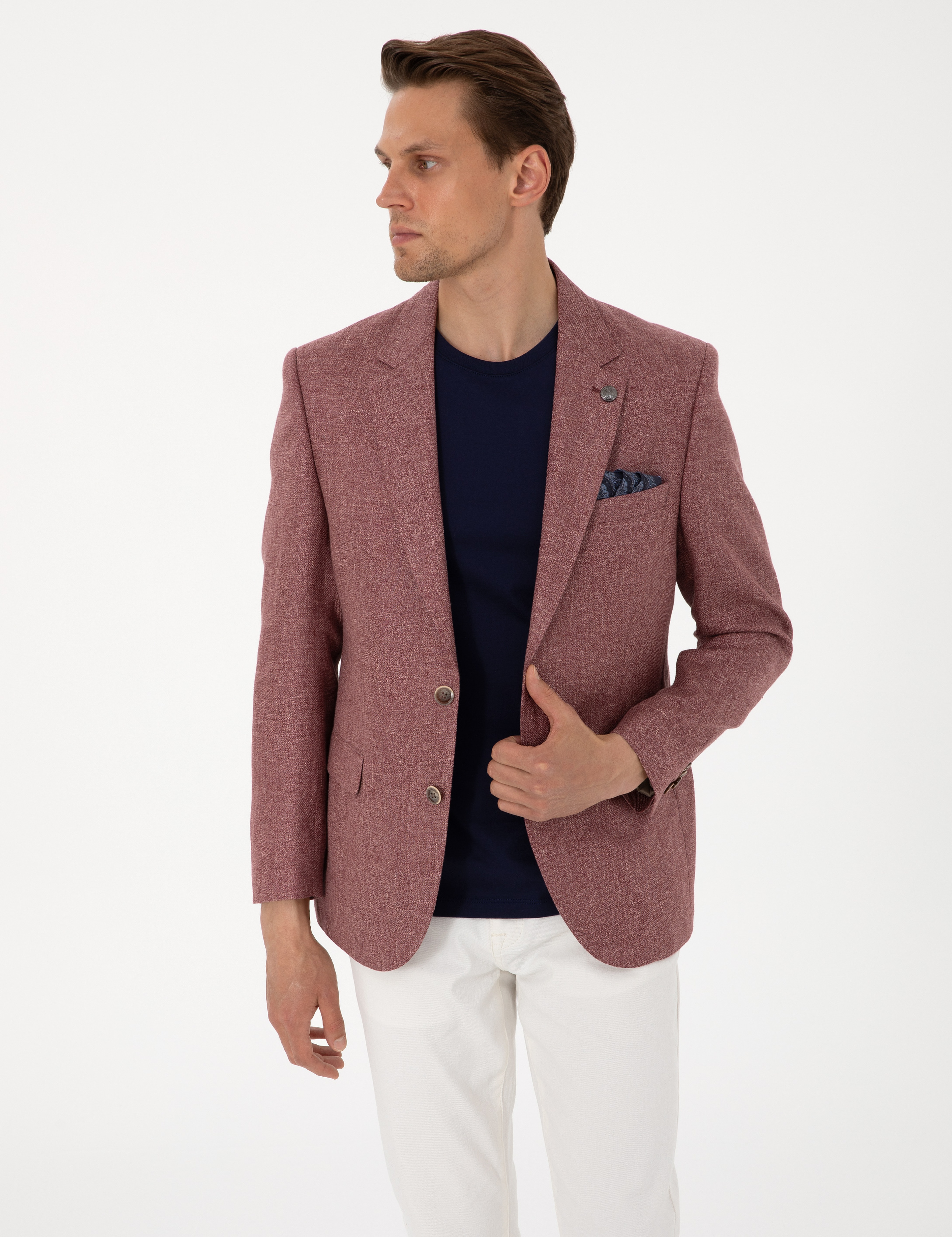 Nar Çiçeği Slim Fit Keten Ceket - Image 3