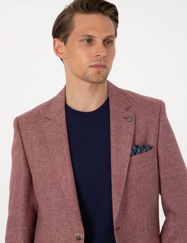 Nar Çiçeği Slim Fit Keten Ceket