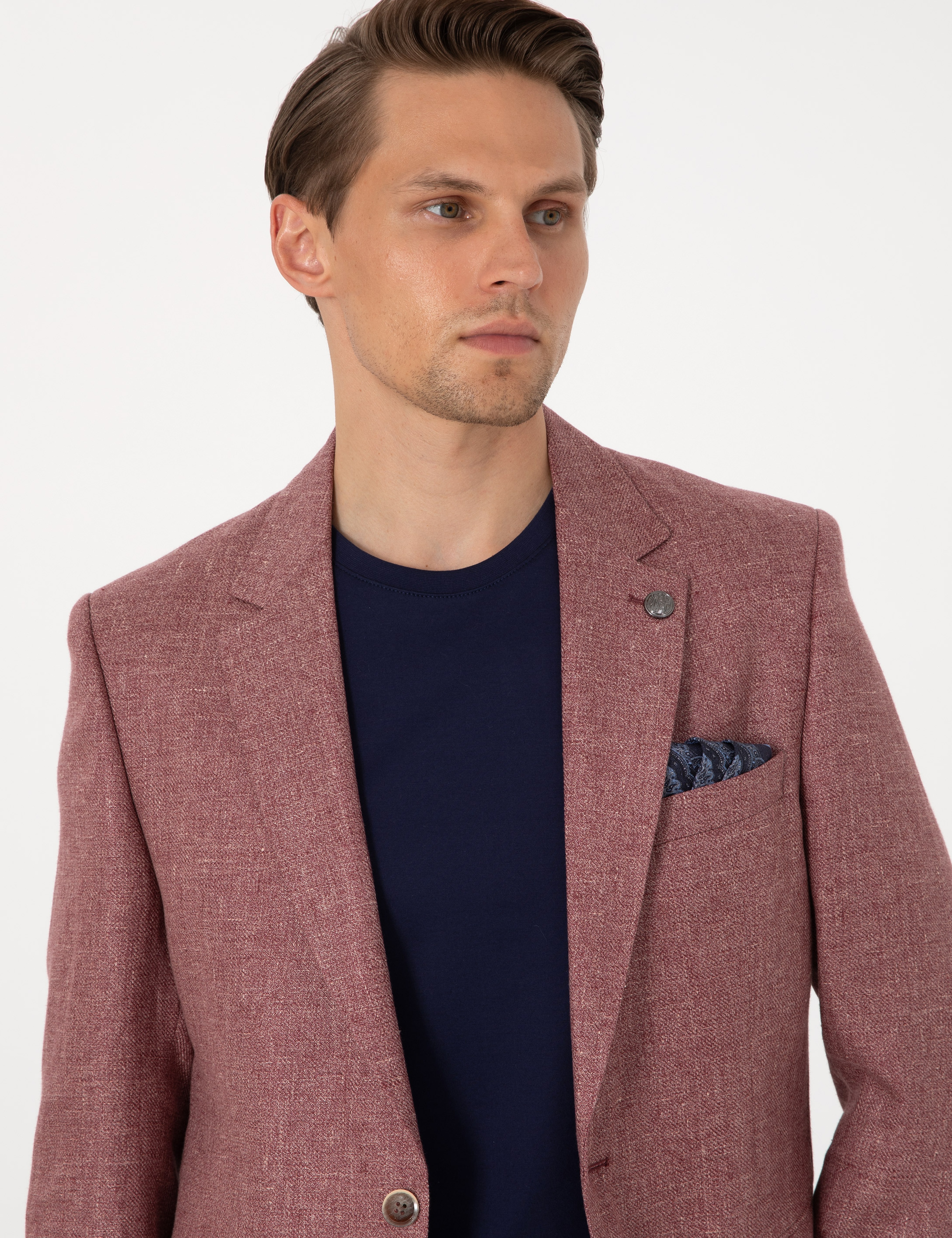 Nar Çiçeği Slim Fit Keten Ceket - Image 2