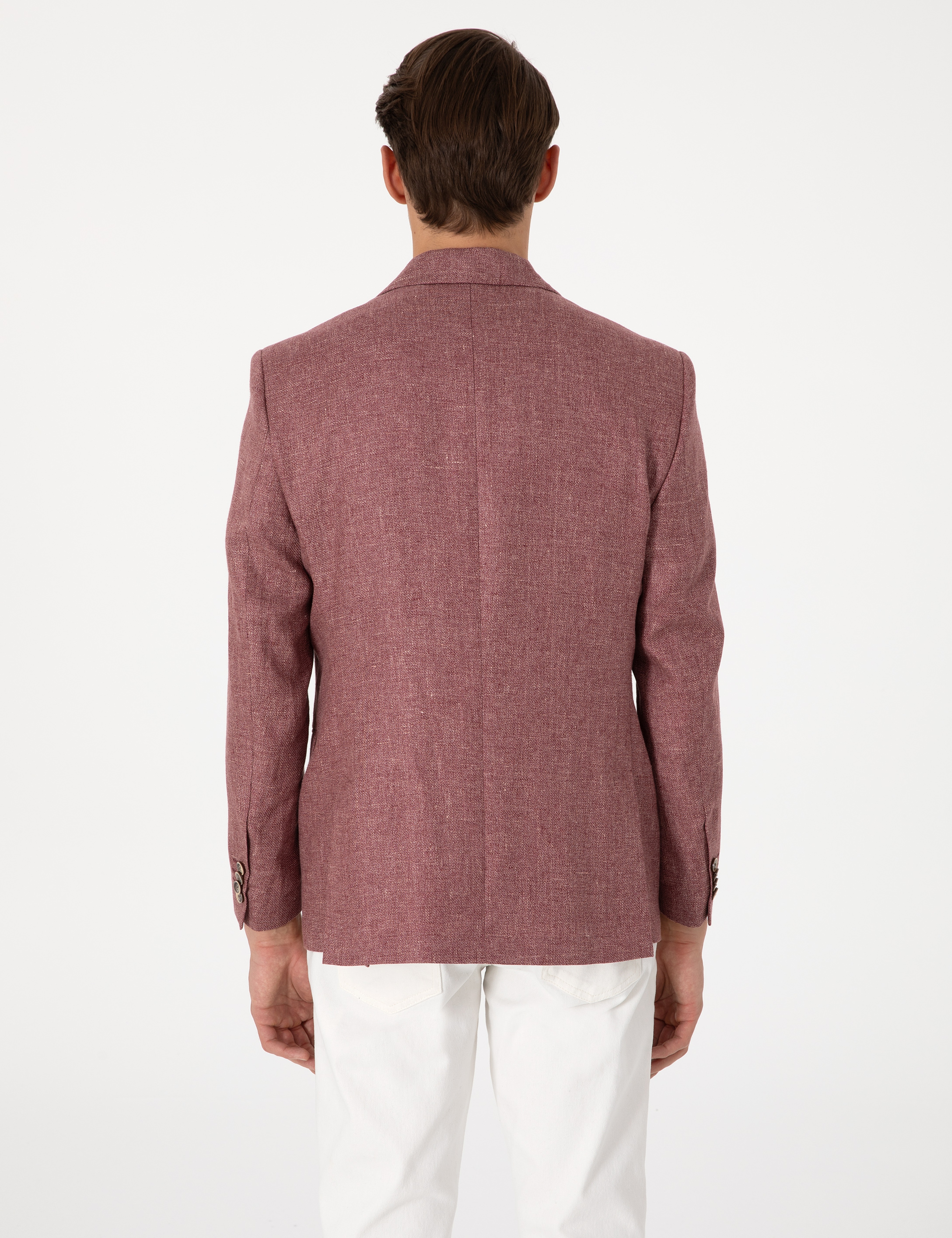 Nar Çiçeği Slim Fit Keten Ceket
