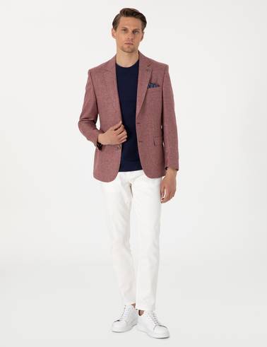 Nar Çiçeği Slim Fit Keten Ceket