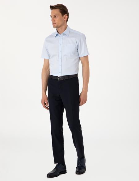 Açık Mavi Parlak Saten Regular Fit Kısa Kollu Basic Gömlek - 50302763007