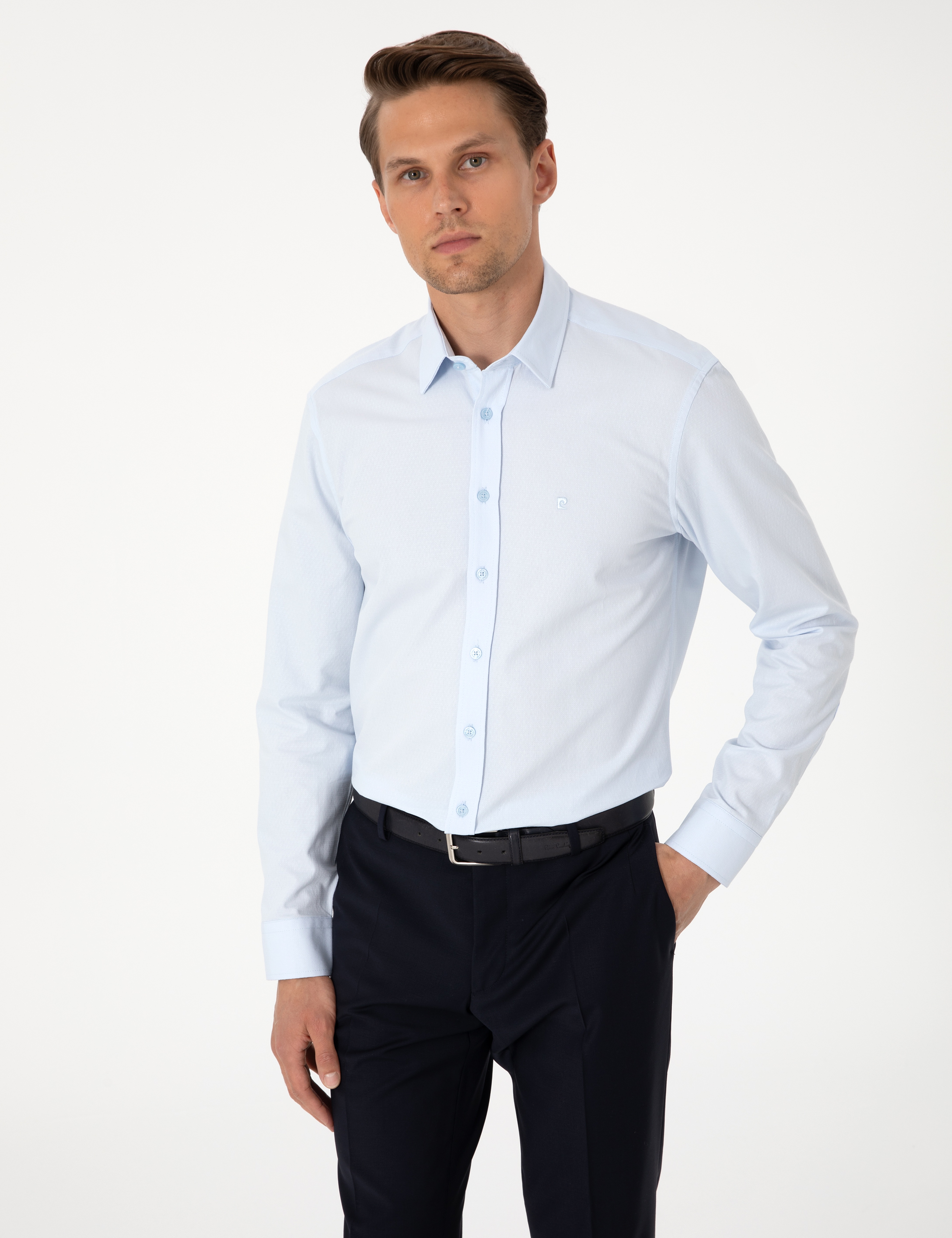 Açık Mavi Slim Fit Uzun Kollu Gömlek - Image 1