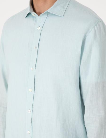Su Yeşili %100 Keten Regular Fit Uzunkollu Gömlek - 50303293062