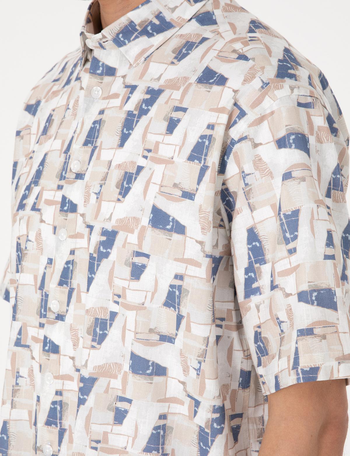 Mavi Oversize Kısa Kollu Gömlek - 50301558033