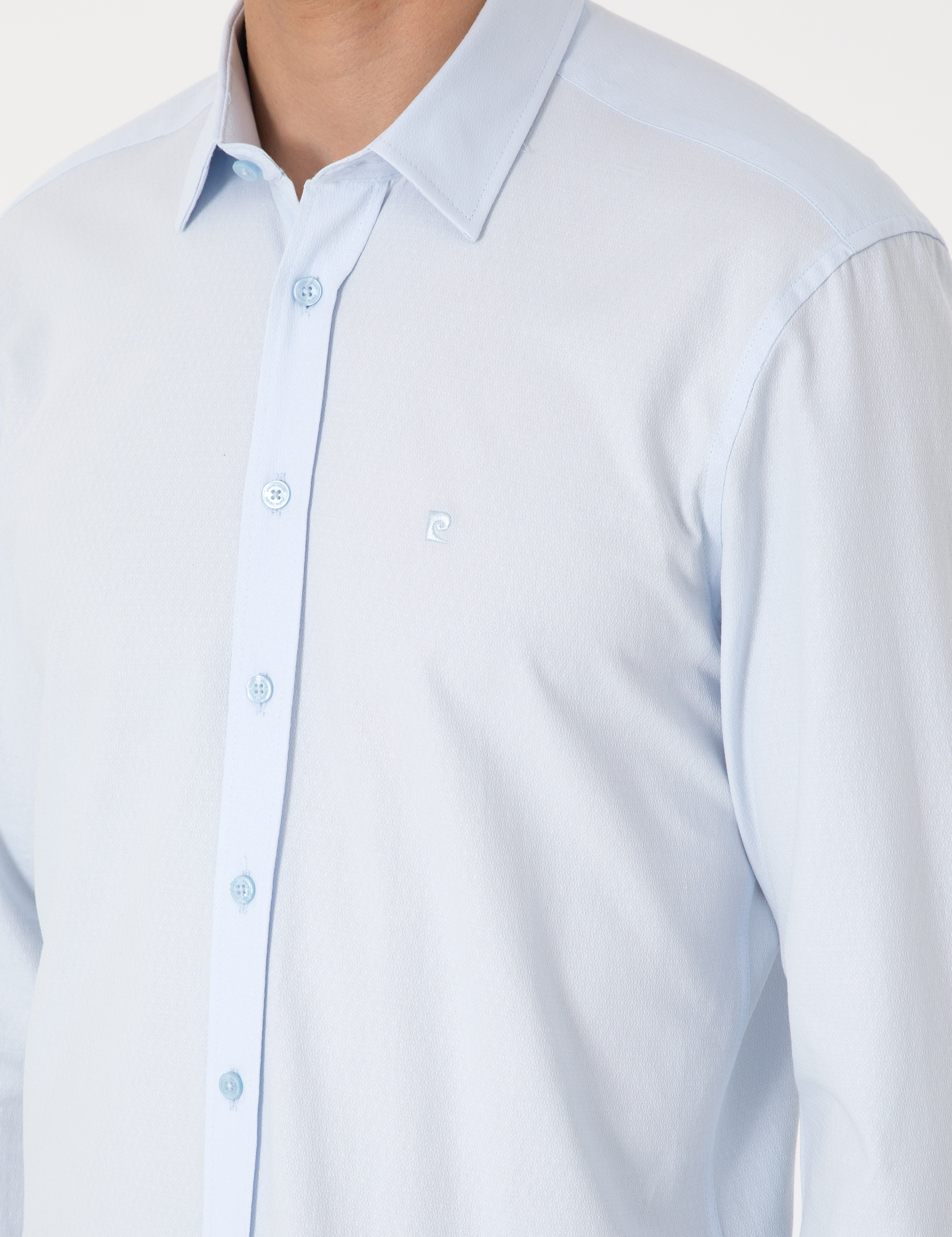 Açık Mavi Slim Fit Uzun Kollu Gömlek - Image 7