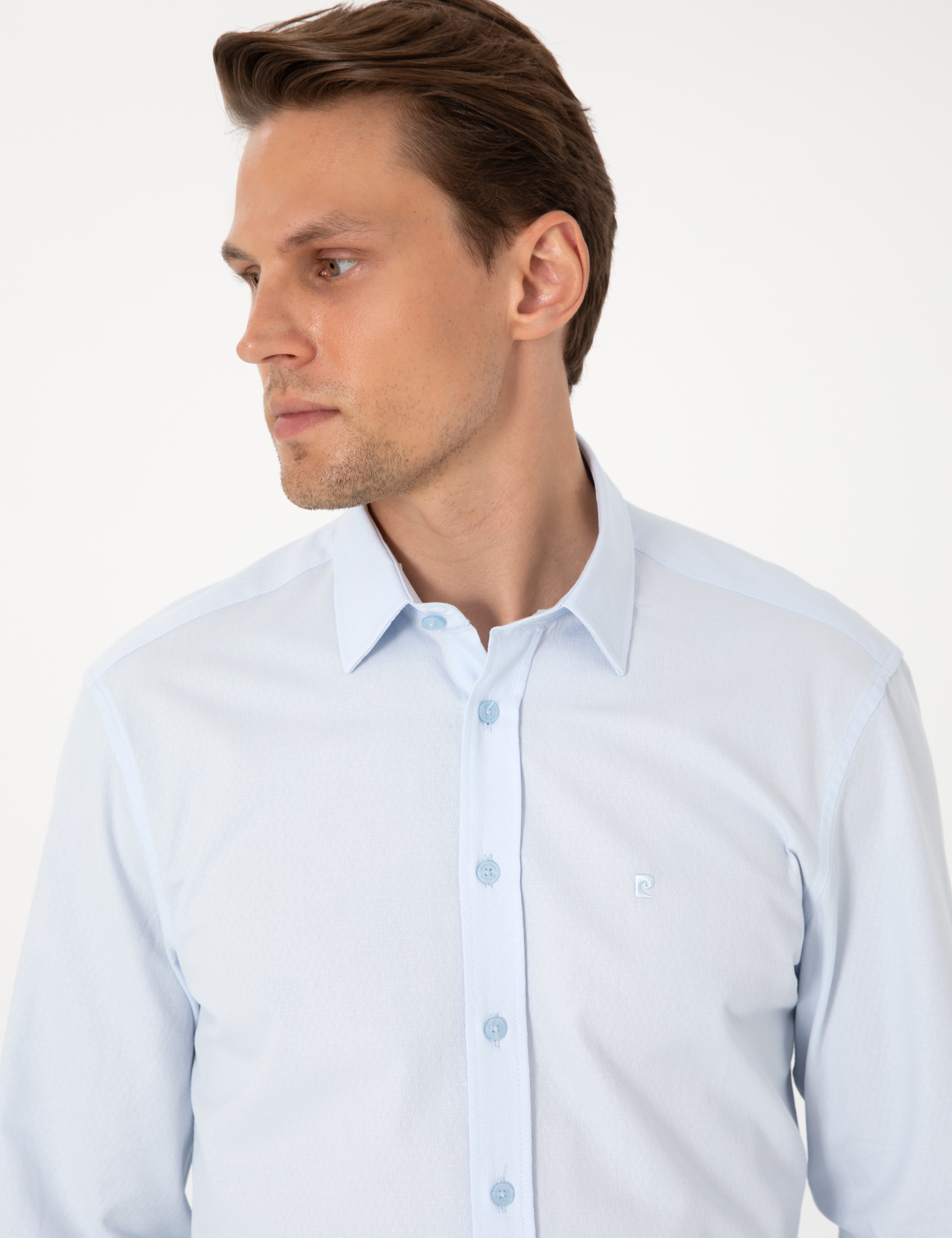 Açık Mavi Slim Fit Uzun Kollu Gömlek - Image 2