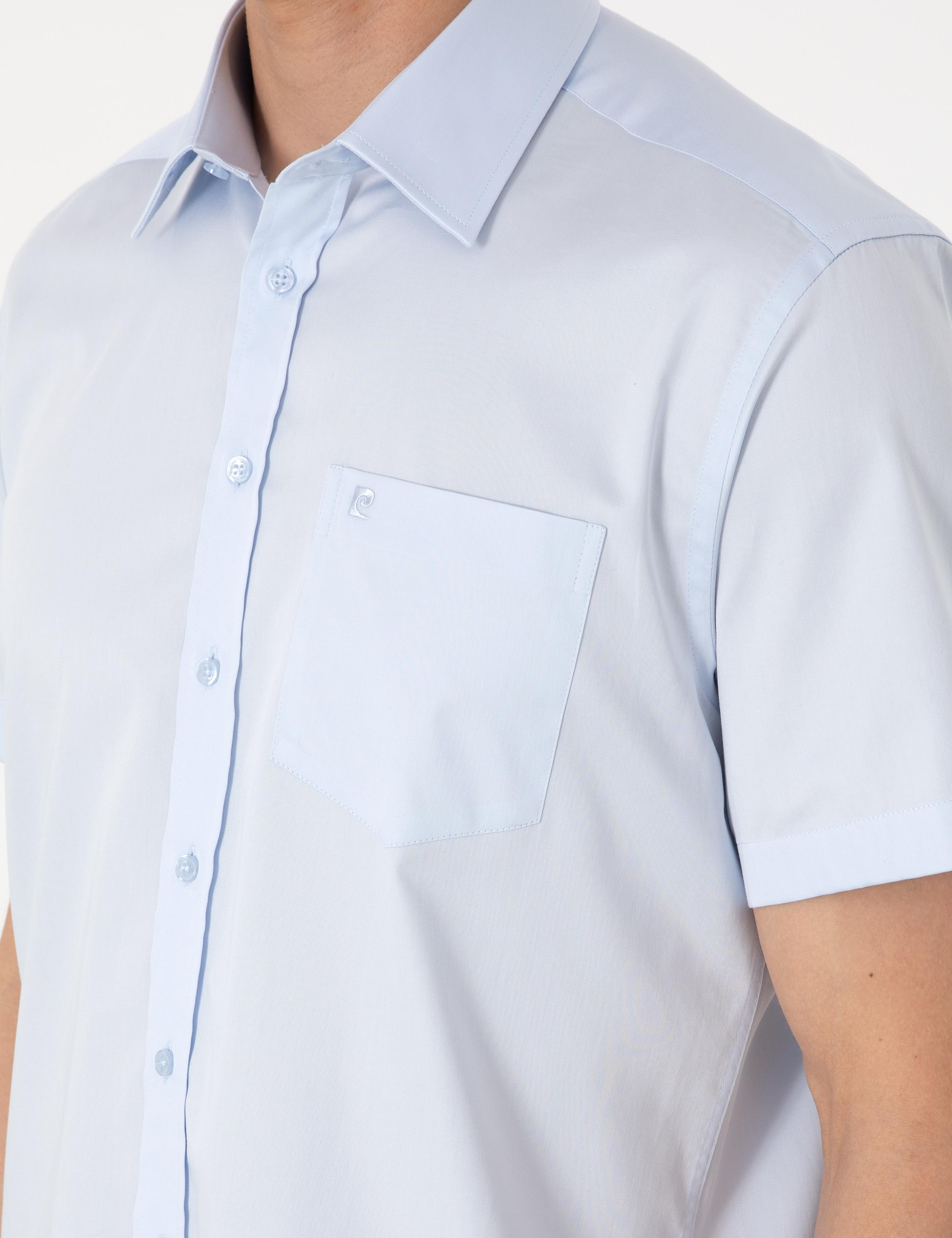 Açık Mavi Parlak Saten Regular Fit Kısa Kollu Basic Gömlek