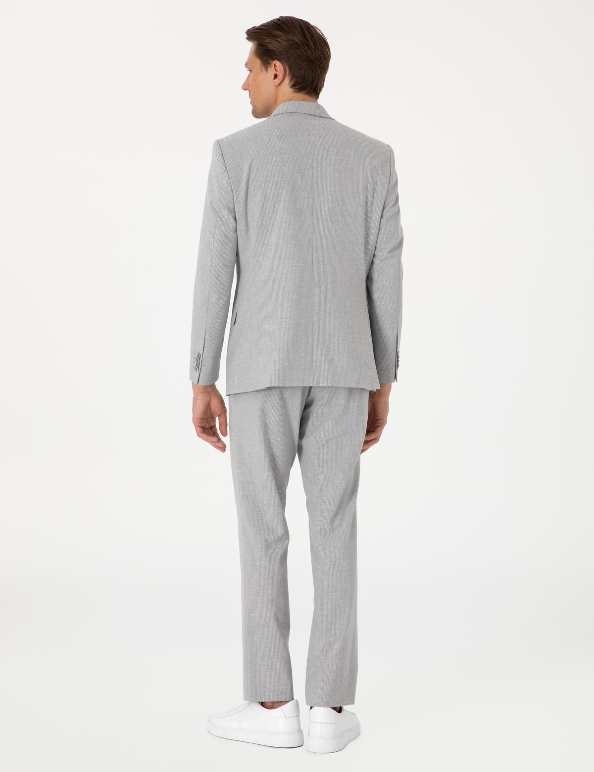 Gri Slim Fit Çizgili Takım Elbise - 50302435029