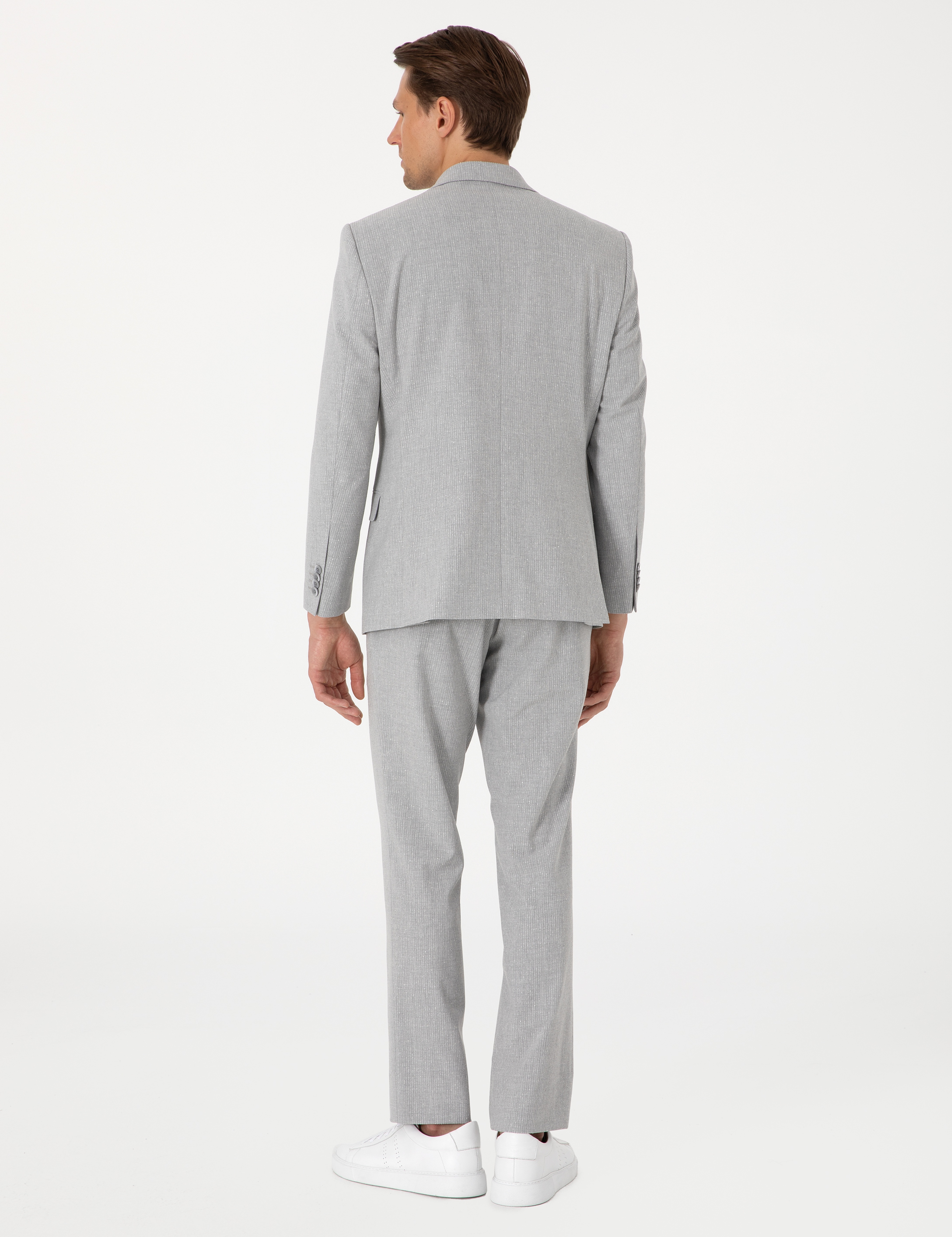 Gri Slim Fit Çizgili Takım Elbise - Image 5