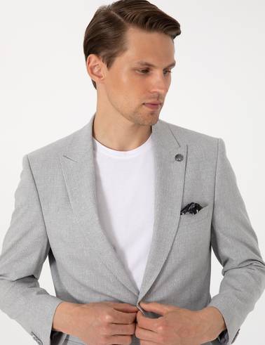 Gri Slim Fit Çizgili Takım Elbise