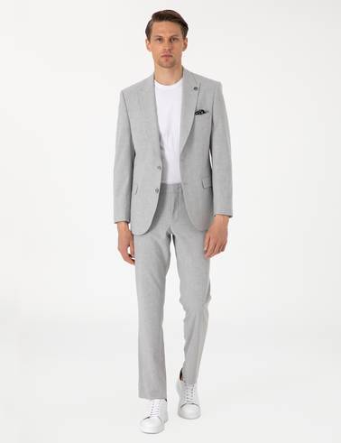 Gri Slim Fit Çizgili Takım Elbise
