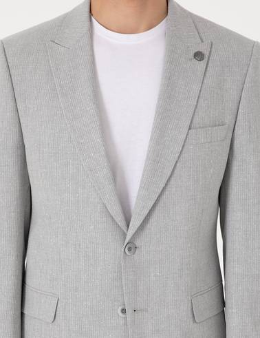 Gri Slim Fit Çizgili Takım Elbise
