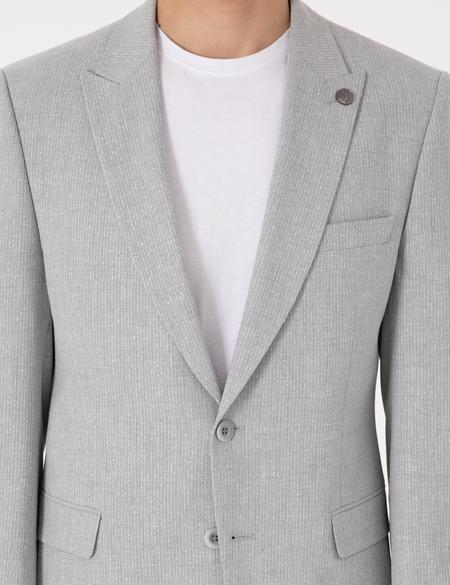 Gri Slim Fit Çizgili Takım Elbise - 50302435029