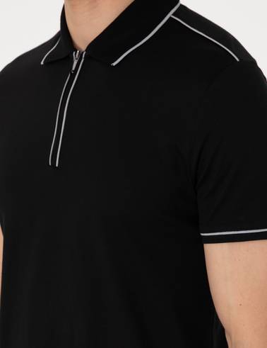 Siyah Slim Fit %100 Pamuk Polo Yaka Merserize Tişört