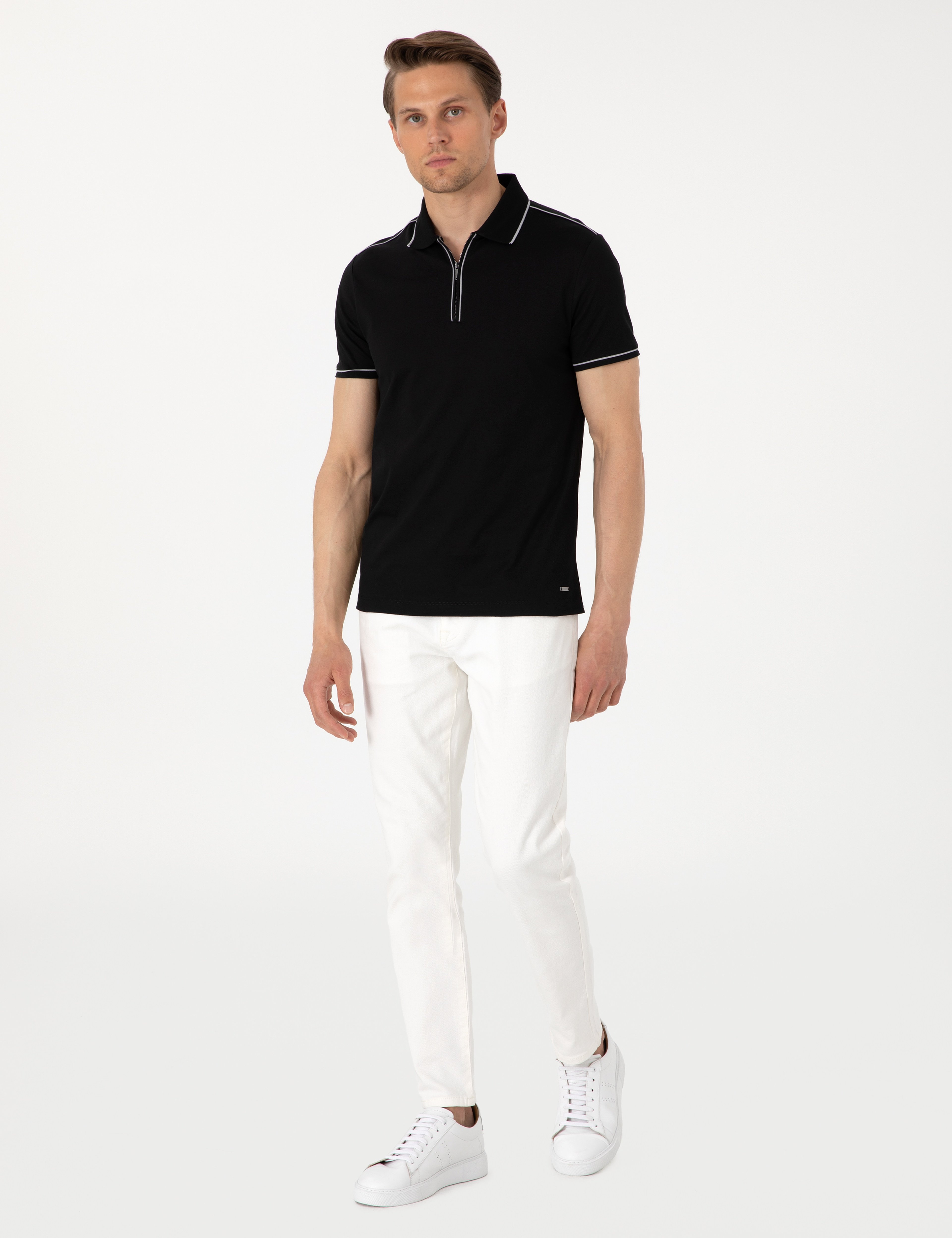 Siyah Slim Fit %100 Pamuk Polo Yaka Merserize Tişört