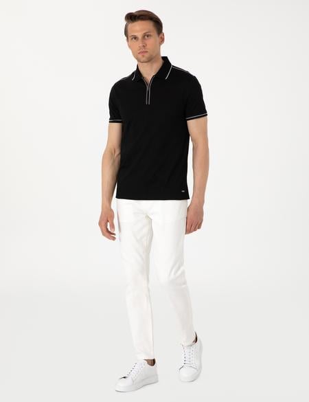 Siyah Slim Fit %100 Pamuk Polo Yaka Merserize Tişört - 50302615043