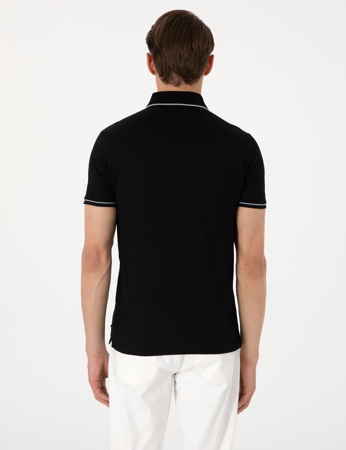 Siyah Slim Fit %100 Pamuk Polo Yaka Merserize Tişört - 50302615043