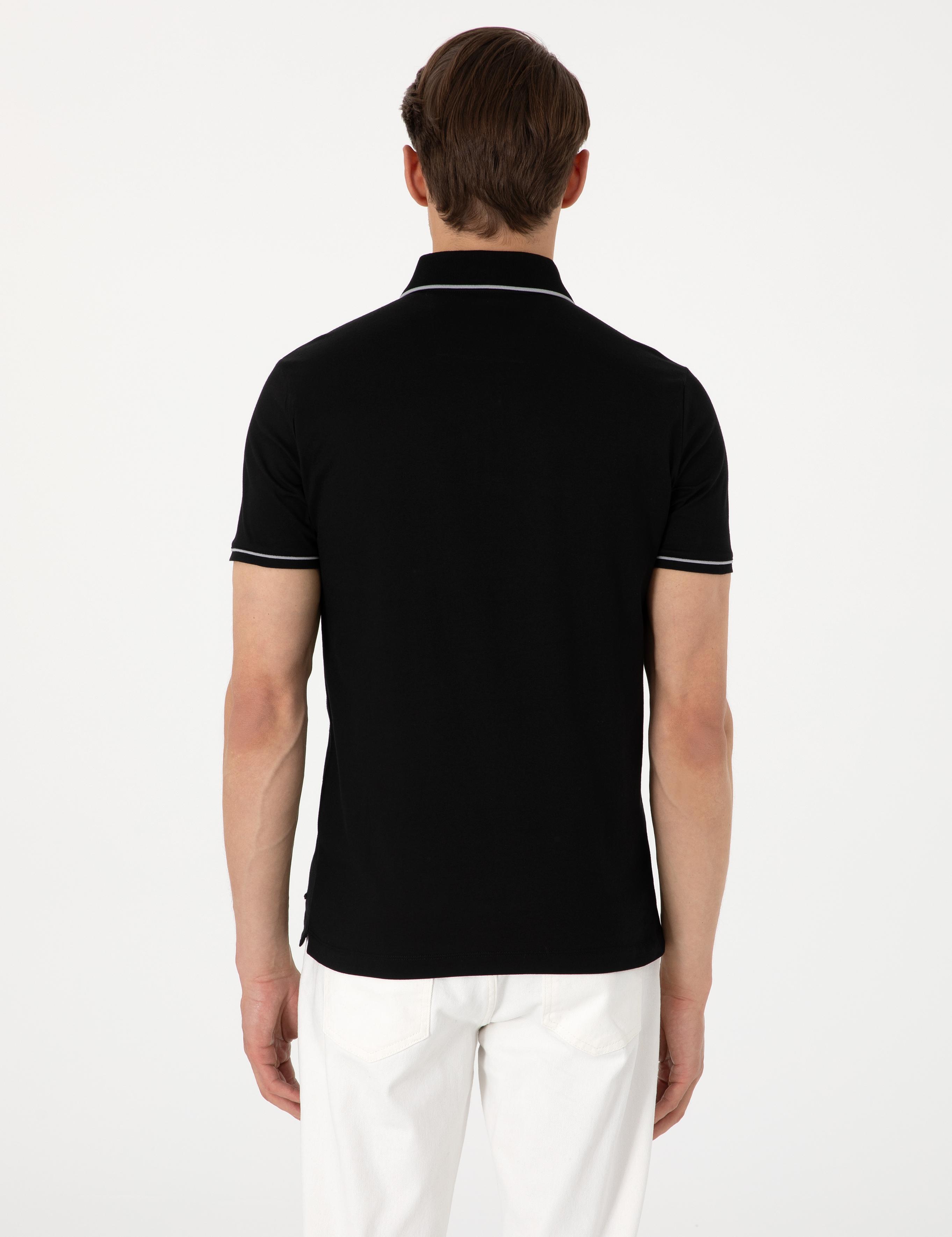 Siyah Slim Fit %100 Pamuk Polo Yaka Merserize Tişört