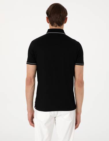 Siyah Slim Fit %100 Pamuk Polo Yaka Merserize Tişört