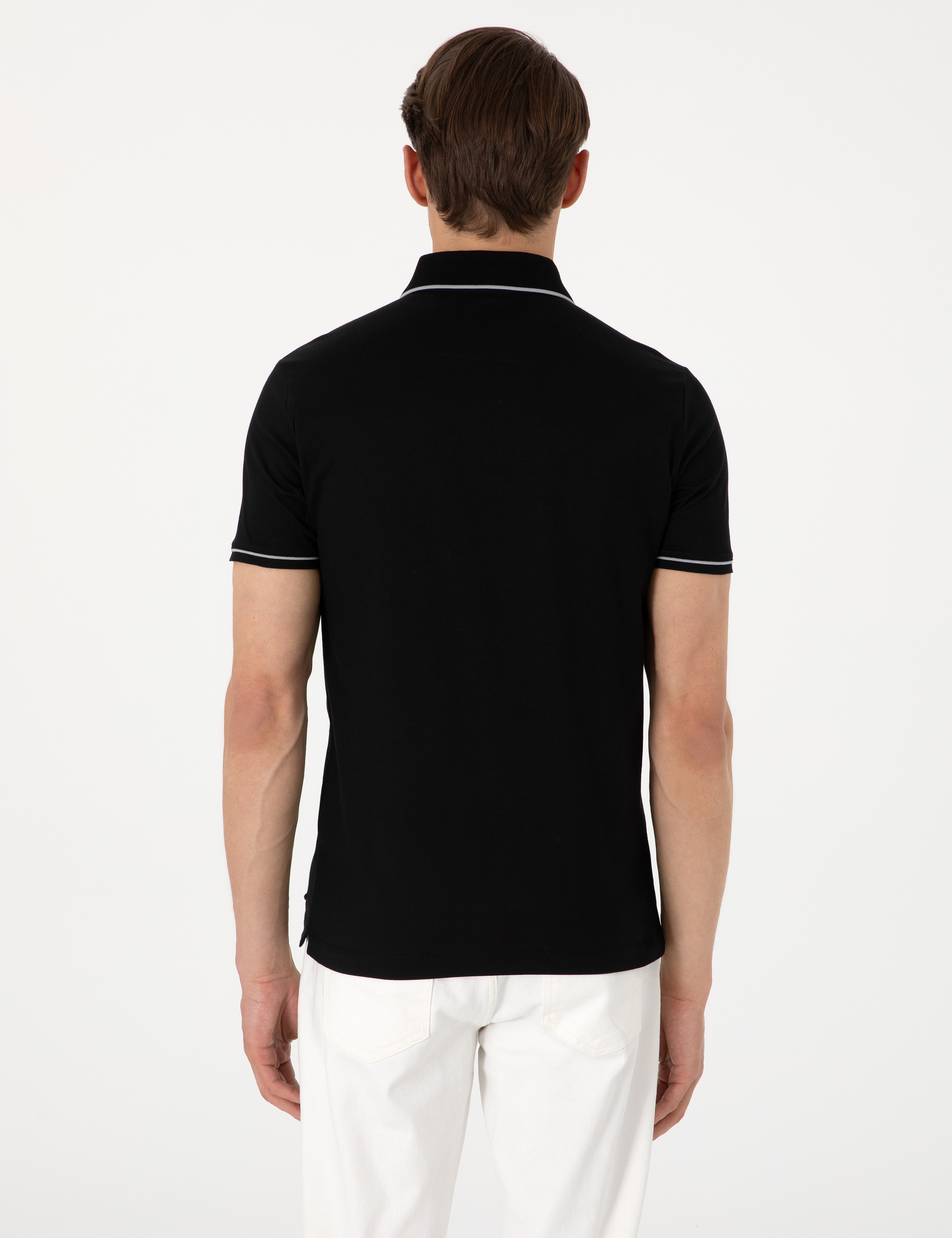 Siyah Slim Fit %100 Pamuk Polo Yaka Merserize Tişört - Image 5