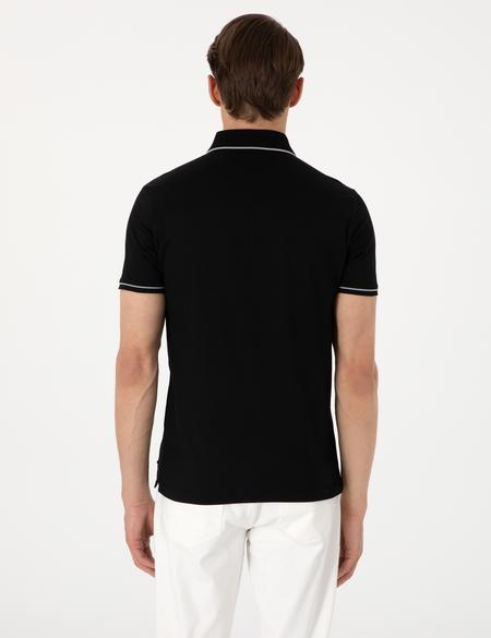 Siyah Slim Fit %100 Pamuk Polo Yaka Merserize Tişört - 50302615043