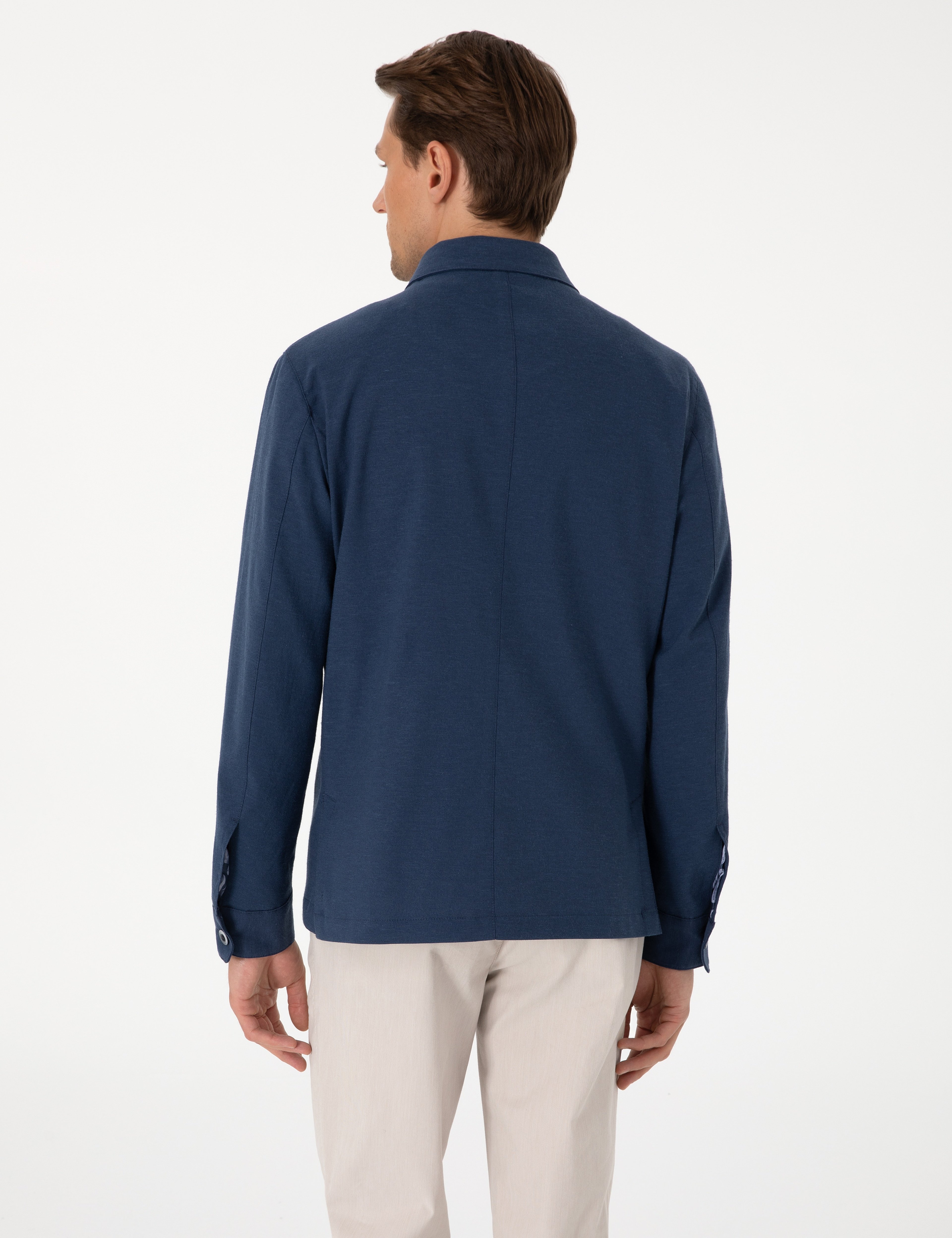 Lacivert Regular Fit Keten Pamuk Karışımlı Gömlek Ceket - Image 5